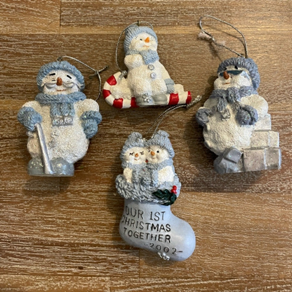 LOT (Set of 4) SNOWBUDDIES Encore Snowman Ornaments Collectibles.